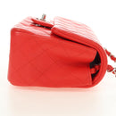 CHANEL Mini Matelasse 17 Chain Bag Lamb Skin Red Silver CC Auth 189072SM-5