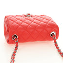 CHANEL Mini Matelasse 17 Chain Bag Lamb Skin Red Silver CC Auth 189072SM-14
