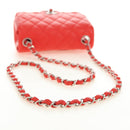 CHANEL Mini Matelasse 17 Chain Bag Lamb Skin Red Silver CC Auth 189072SM-7