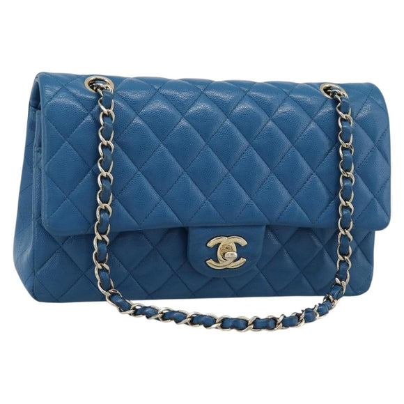 CHANEL Matelasse 25 Chain Schoudertas Kaviaarleer Blauw Goud CC Auth 189073SM