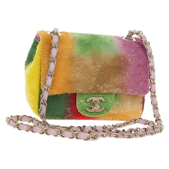CHANEL Mini Matelasse 17 Chain Bag Sequin Multicolor Gold CC Auth 189074SM