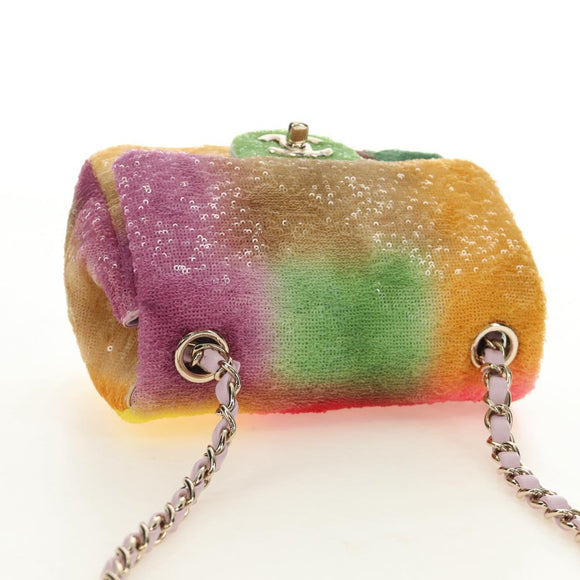 CHANEL Mini Matelasse 17 Chain Bag Sequin Multicolor Gold CC Auth 189074SM