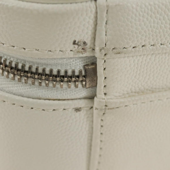 CHANEL CC Figley Matelasse Chain Bag Caviar Skin White Silver CC Auth 189075SM