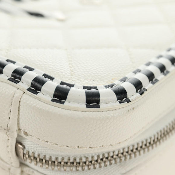 CHANEL CC Figley Matelasse Chain Bag Caviar Skin White Silver CC Auth 189075SM