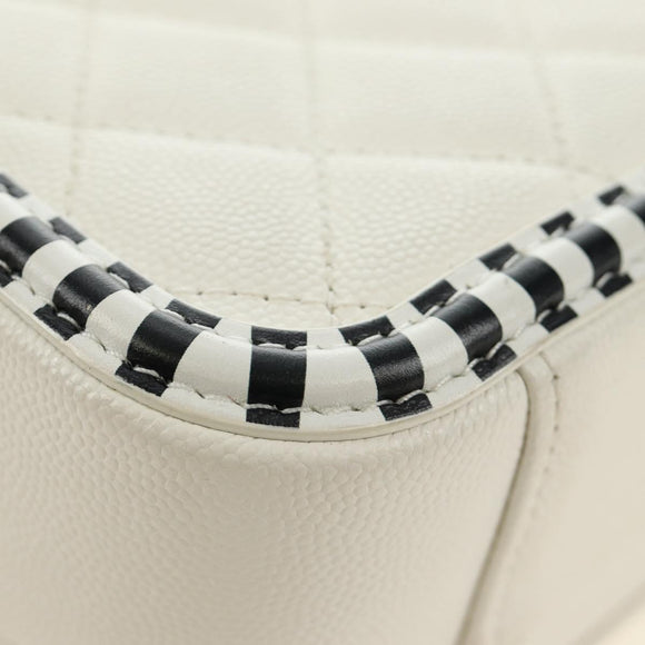 CHANEL CC Figley Matelasse Chain Bag Caviar Skin White Silver CC Auth 189075SM
