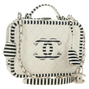 CHANEL CC Figley Matelasse Chain Bag Caviar Skin White Silver CC Auth 189075SM-1