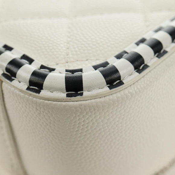 CHANEL CC Figley Matelasse Chain Bag Caviar Skin White Silver CC Auth 189075SM