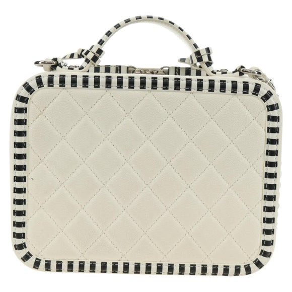CHANEL CC Figley Matelasse Chain Bag Caviar Skin White Silver CC Auth 189075SM
