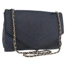 CHANEL Chain Shoulder Bag Leather Navy Gold CC Auth 189076-1