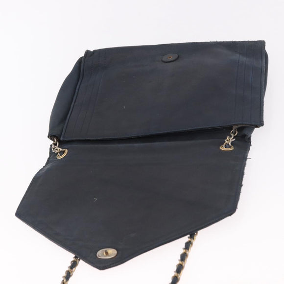 CHANEL Chain Shoulder Bag Leather Navy Gold CC Auth 189076