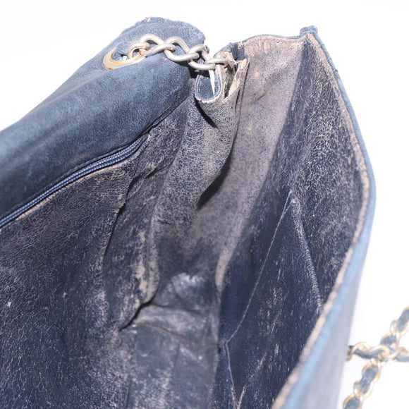 CHANEL Chain Shoulder Bag Leather Navy Gold CC Auth 189076