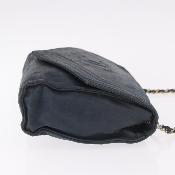 CHANEL Chain Shoulder Bag Leather Navy Gold CC Auth 189076