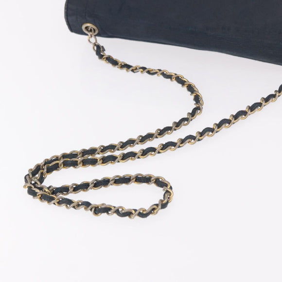 CHANEL Chain Shoulder Bag Leather Navy Gold CC Auth 189076