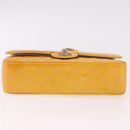 CHANEL Chain Matelasse 25 Bag Patent leather Yellow Silver CC Auth 189089-6