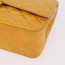 CHANEL Chain Matelasse 25 Bag Patent leather Yellow Silver CC Auth 189089-15