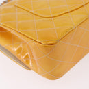 CHANEL Chain Matelasse 25 Bag Patent leather Yellow Silver CC Auth 189089-16