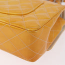 CHANEL Chain Matelasse 25 Bag Patent leather Yellow Silver CC Auth 189089-17