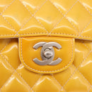 CHANEL Chain Matelasse 25 Bag Patent leather Yellow Silver CC Auth 189089-18