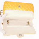 CHANEL Chain Matelasse 25 Bag Patent leather Yellow Silver CC Auth 189089-19