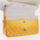 CHANEL Chain Matelasse 25 Bag Patent leather Yellow Silver CC Auth 189089-22