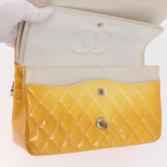 CHANEL Chain Matelasse 25 Tas Lakleer Geel Zilveren CC Authentiek 189089