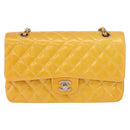 CHANEL Chain Matelasse 25 Bag Patent leather Yellow Silver CC Auth 189089-13