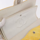 CHANEL Chain Matelasse 25 Bag Patent leather Yellow Silver CC Auth 189089-10