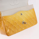 CHANEL Chain Matelasse 25 Bag Patent leather Yellow Silver CC Auth 189089-23