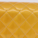 CHANEL Chain Matelasse 25 Bag Patent leather Yellow Silver CC Auth 189089-2