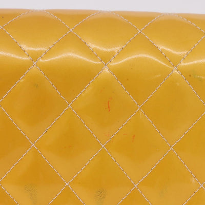 CHANEL Chain Matelasse 25 Bag Patent leather Yellow Silver CC Auth 189089 - 0