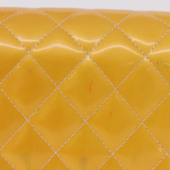 CHANEL Chain Matelasse 25 Bag Patent leather Yellow Silver CC Auth 189089