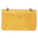 CHANEL Chain Matelasse 25 Bag Patent leather Yellow Silver CC Auth 189089-3