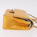 CHANEL Chain Matelasse 25 Bag Patent leather Yellow Silver CC Auth 189089-4