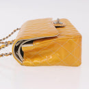 CHANEL Chain Matelasse 25 Bag Patent leather Yellow Silver CC Auth 189089-5