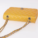 CHANEL Chain Matelasse 25 Bag Patent leather Yellow Silver CC Auth 189089-7