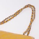 CHANEL Chain Matelasse 25 Bag Patent leather Yellow Silver CC Auth 189089-14