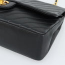 CHANEL V stitch Chain Shoulder Bag Lamb Skin Black Gold CC Auth 189090M-10