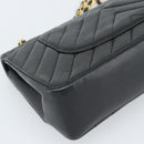 CHANEL V stitch Chain Shoulder Bag Lamb Skin Black Gold CC Auth 189090M-13