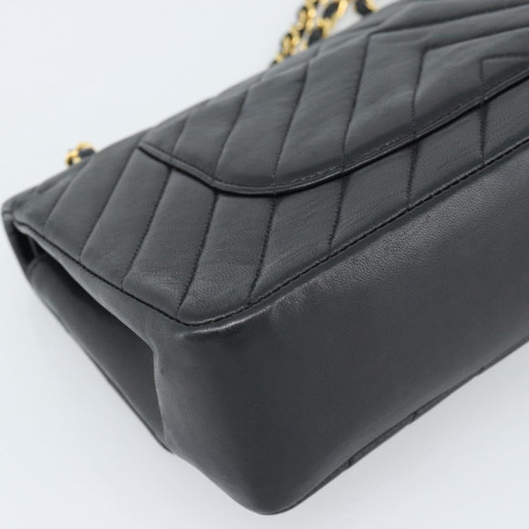 CHANEL V stitch Chain Shoulder Bag Lamb Skin Black Gold CC Auth 189090M