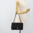 CHANEL V stitch Chain Shoulder Bag Lamb Skin Black Gold CC Auth 189090M-27