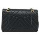 CHANEL V stitch Chain Shoulder Bag Lamb Skin Black Gold CC Auth 189090M-3