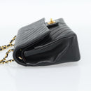 CHANEL V stitch Chain Shoulder Bag Lamb Skin Black Gold CC Auth 189090M-4
