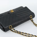 CHANEL V stitch Chain Shoulder Bag Lamb Skin Black Gold CC Auth 189090M-6