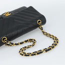 CHANEL V stitch Chain Shoulder Bag Lamb Skin Black Gold CC Auth 189090M-7