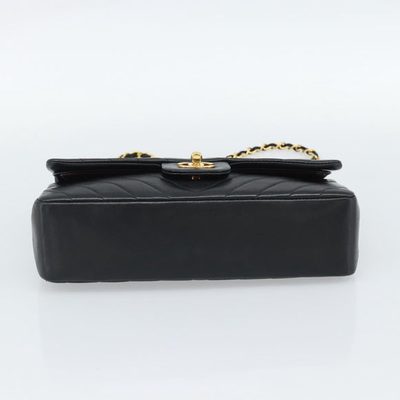 CHANEL V-stiksel Schoudertas met ketting Lamsleer Zwart Goud CC Auth 189090M