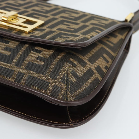 FENDI Zucca Canvas Shoulder Bag Black Brown Auth 189091SV