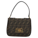 FENDI Zucca Canvas Shoulder Bag Black Brown Auth 189091SV-2