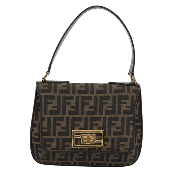 FENDI Zucca Canvas Shoulder Bag Black Brown Auth 189091SV
