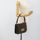 FENDI Zucca Canvas Shoulder Bag Black Brown Auth 189091SV-23