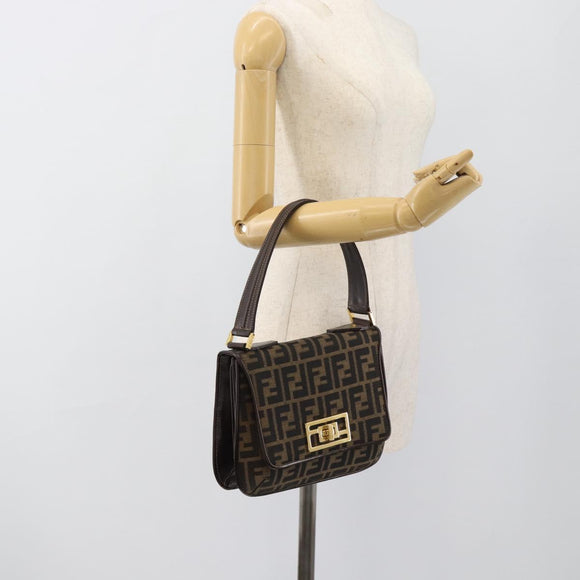 FENDI Zucca Canvas Shoulder Bag Black Brown Auth 189091SV